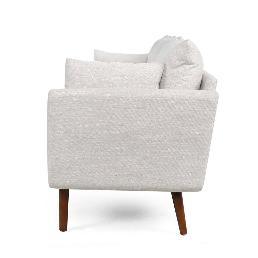 Nate Sofa, 2 Accent Pillows, 77" Birch Wood, Beige Fabric
