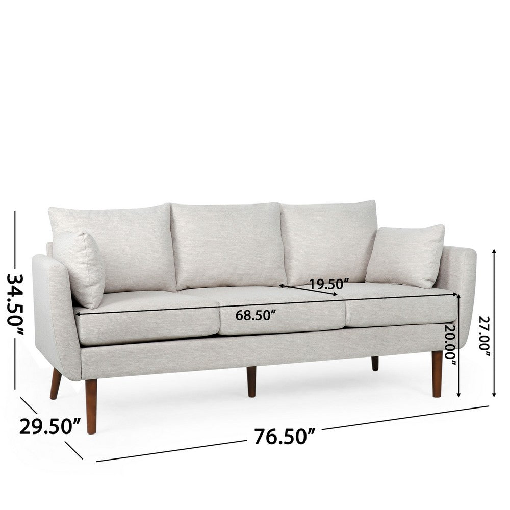 Nate Sofa, 2 Accent Pillows, 77" Birch Wood, Beige Fabric
