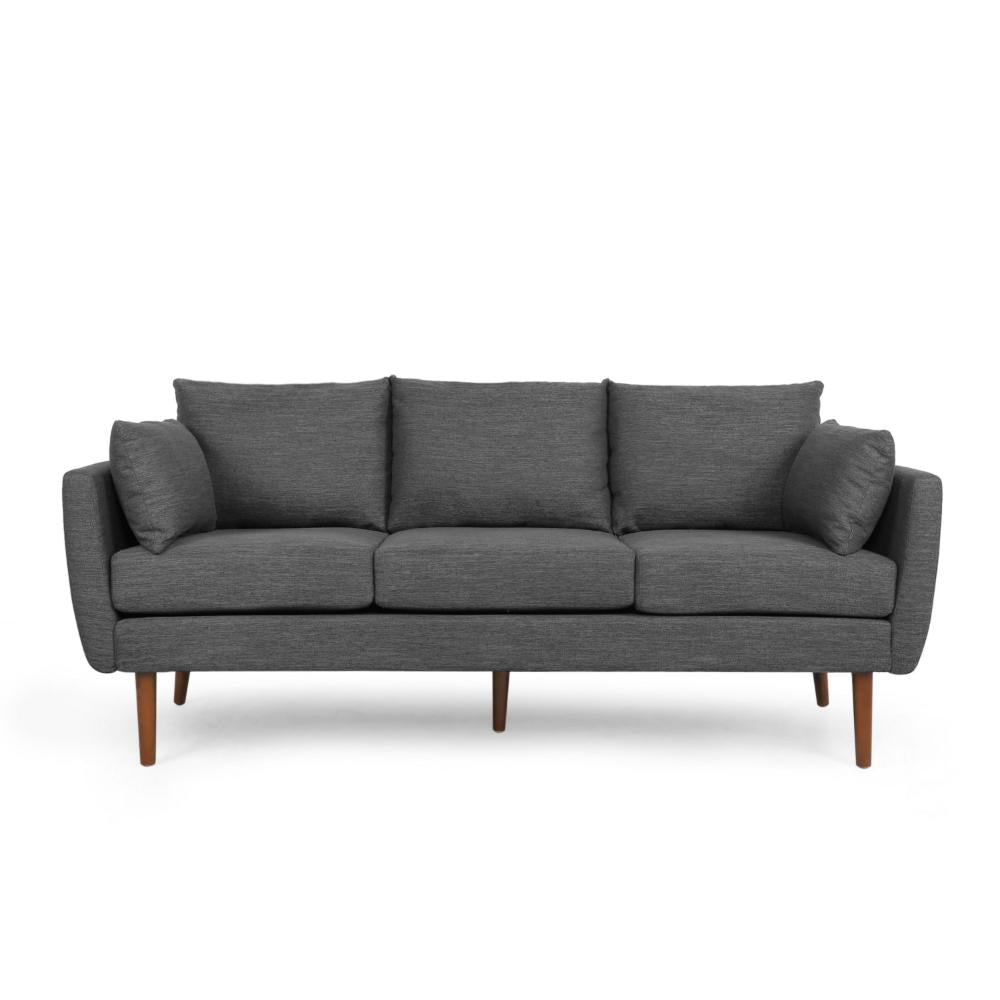 Nate Sofa with 2 Accent Pillows 77 Inch Birch Wood Charcoal Gray
