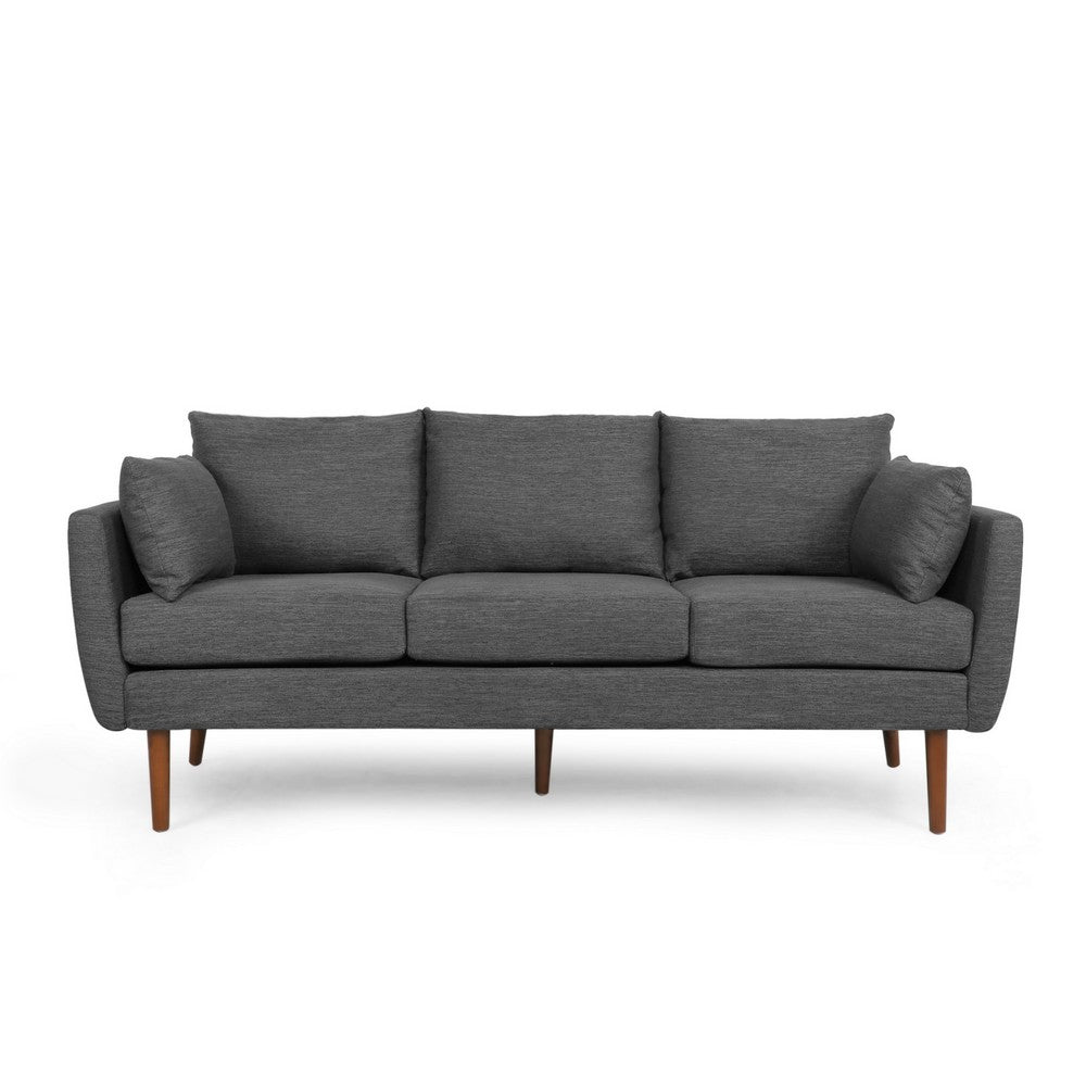 Nate Sofa, 2 Accent Pillows, 77" Birch Wood, Charcoal Gray