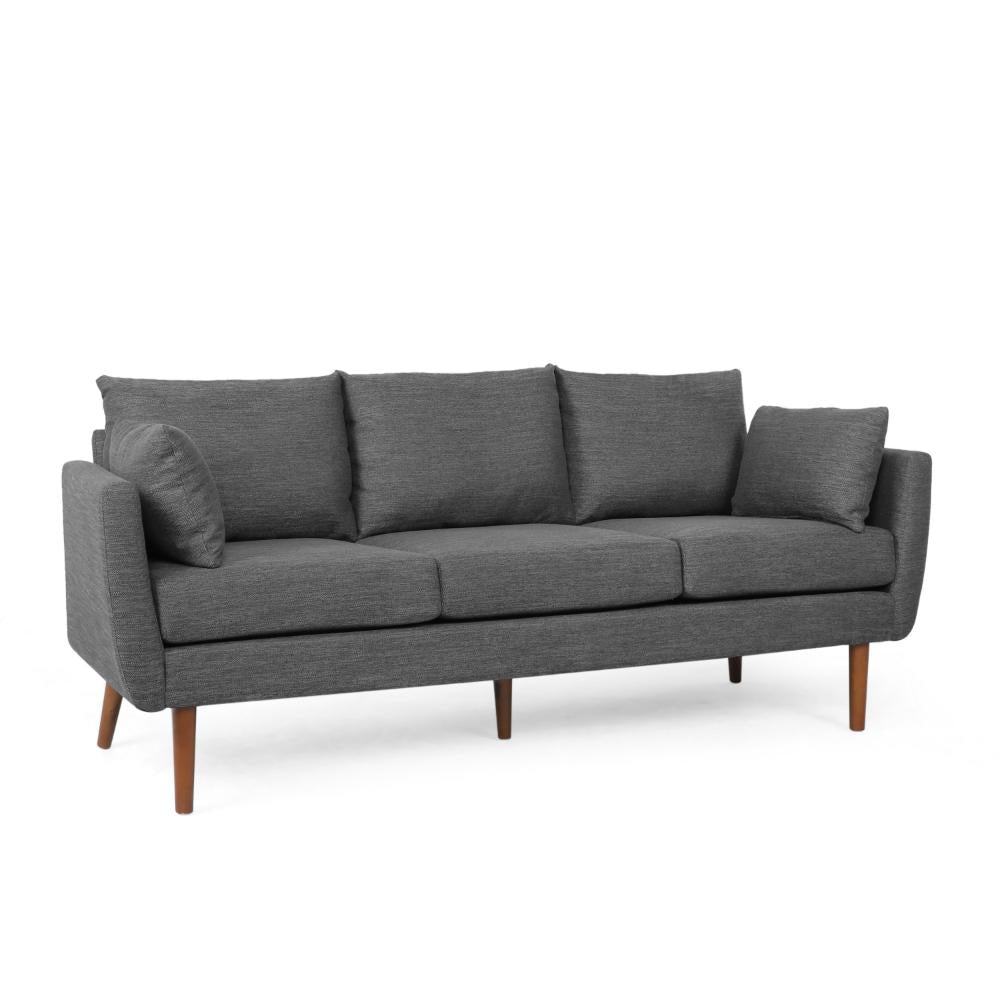 Nate Sofa with 2 Accent Pillows, 77 Inch Birch Wood, Charcoal Gray