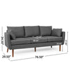 Nate Sofa, 2 Accent Pillows, 77" Birch Wood, Charcoal Gray