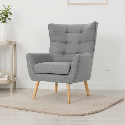 Ranie Accent Club Chair, Rubberwood Legs, Gray Button Tufted Polyester