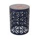 Riki Side End Table 14 Inch Mosaic Tile Rattan Top Dark Blue Lace Cut Metal