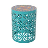 Riki Side End Table 14 Inch Mosaic Tile Rattan Teal Lace Cut Metal
