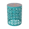 Riki Side End Table 14 Inch Mosaic Tile Rattan Teal Lace Cut Metal