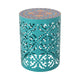 Riki Side End Table 14 Inch Mosaic Tile Rattan Teal Lace Cut Metal