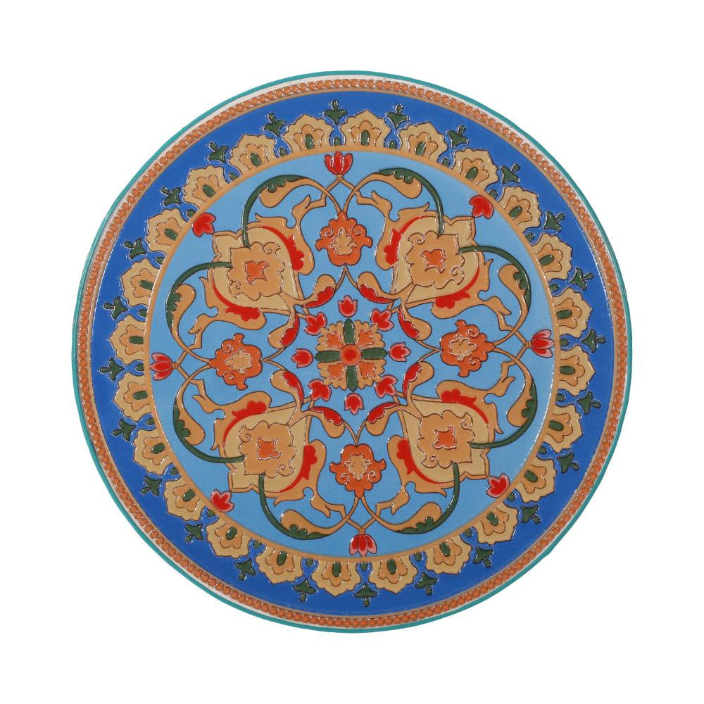 Riki Side End Table 14 Inch Mosaic Tile Rattan Teal Lace Cut Metal