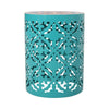 Riki Side End Table, 14 Inch, Mosaic Tile Rattan, Teal Lace Cut Metal