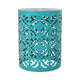 Riki Side End Table, 14 Inch, Mosaic Tile Rattan, Teal Lace Cut Metal
