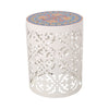 Riki Side End Table, 14", Mosaic Tile Rattan, White Metal