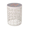 Riki Side End Table, 14", Mosaic Tile Rattan, White Metal