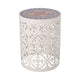 Riki Side End Table, 14", Mosaic Tile Rattan, White Metal