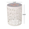 Riki Side End Table, 14", Mosaic Tile Rattan, White Metal