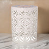 Riki Side End Table, 14", Mosaic Tile Rattan, White Metal