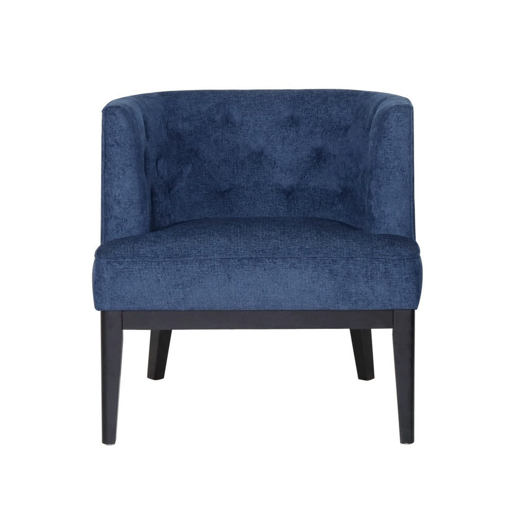 Addy Accent Chair Black Rubberwood Navy Blue Diamond Stitch Fabric