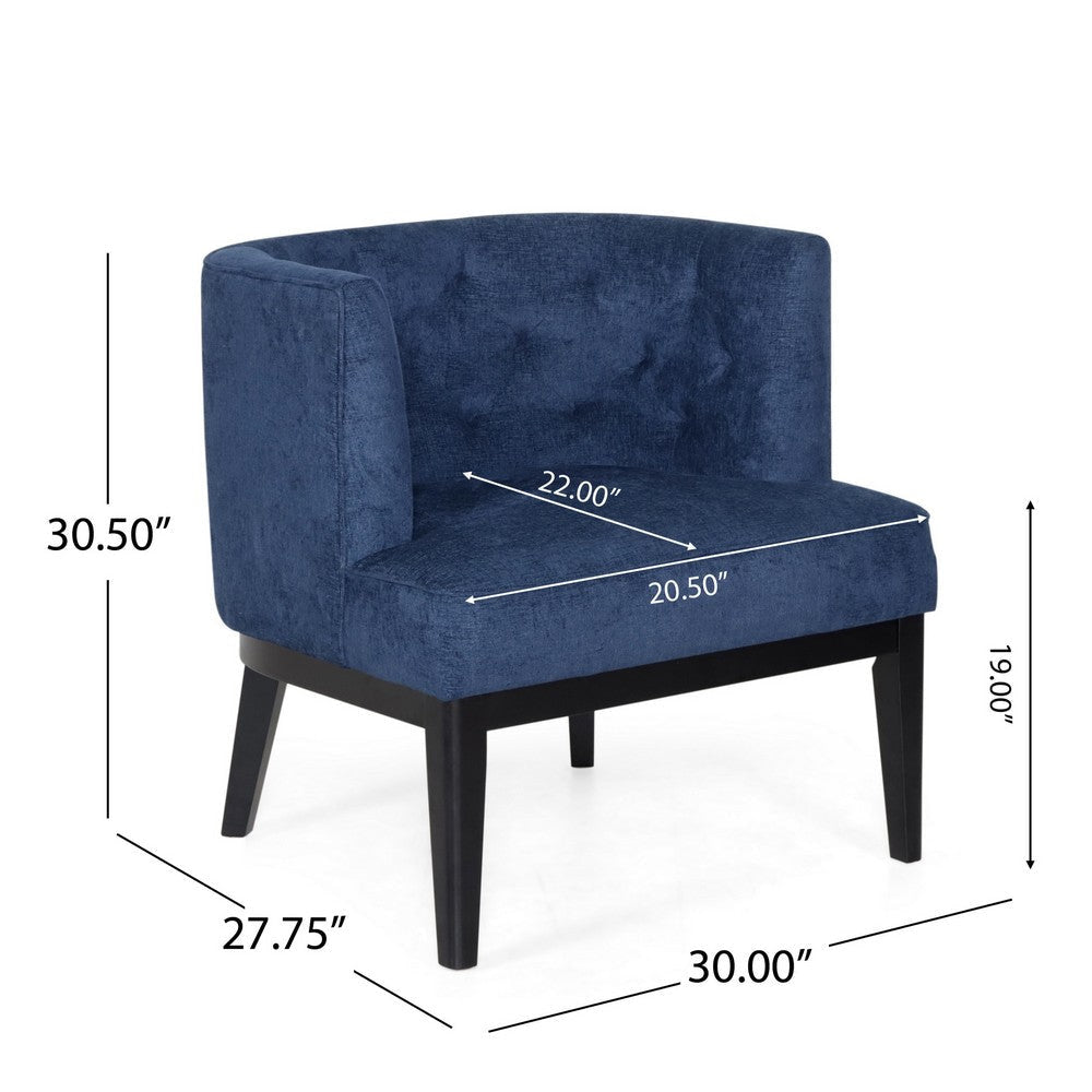Addy Accent Chair Black Rubberwood Navy Blue Diamond Stitch Fabric