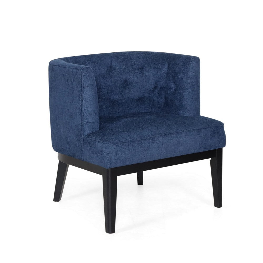 Addy Accent Chair Black Rubberwood Navy Blue Diamond Stitch Fabric