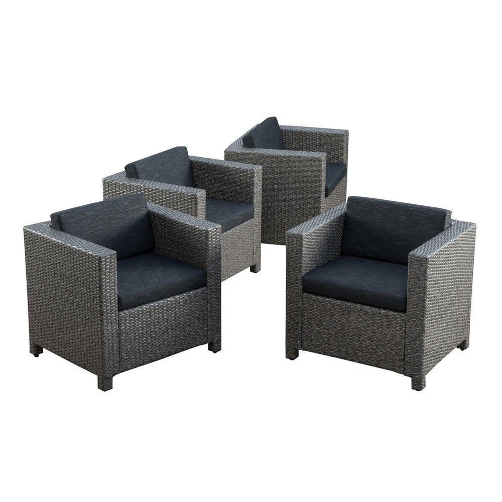 Elza Accent Chair Set of 4, Rattan Wicker, Charcoal Gray