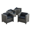 Elza Outdoor Accent Chair Set of 4 Rattan Wicker Charcoal Gray Seat BM323683