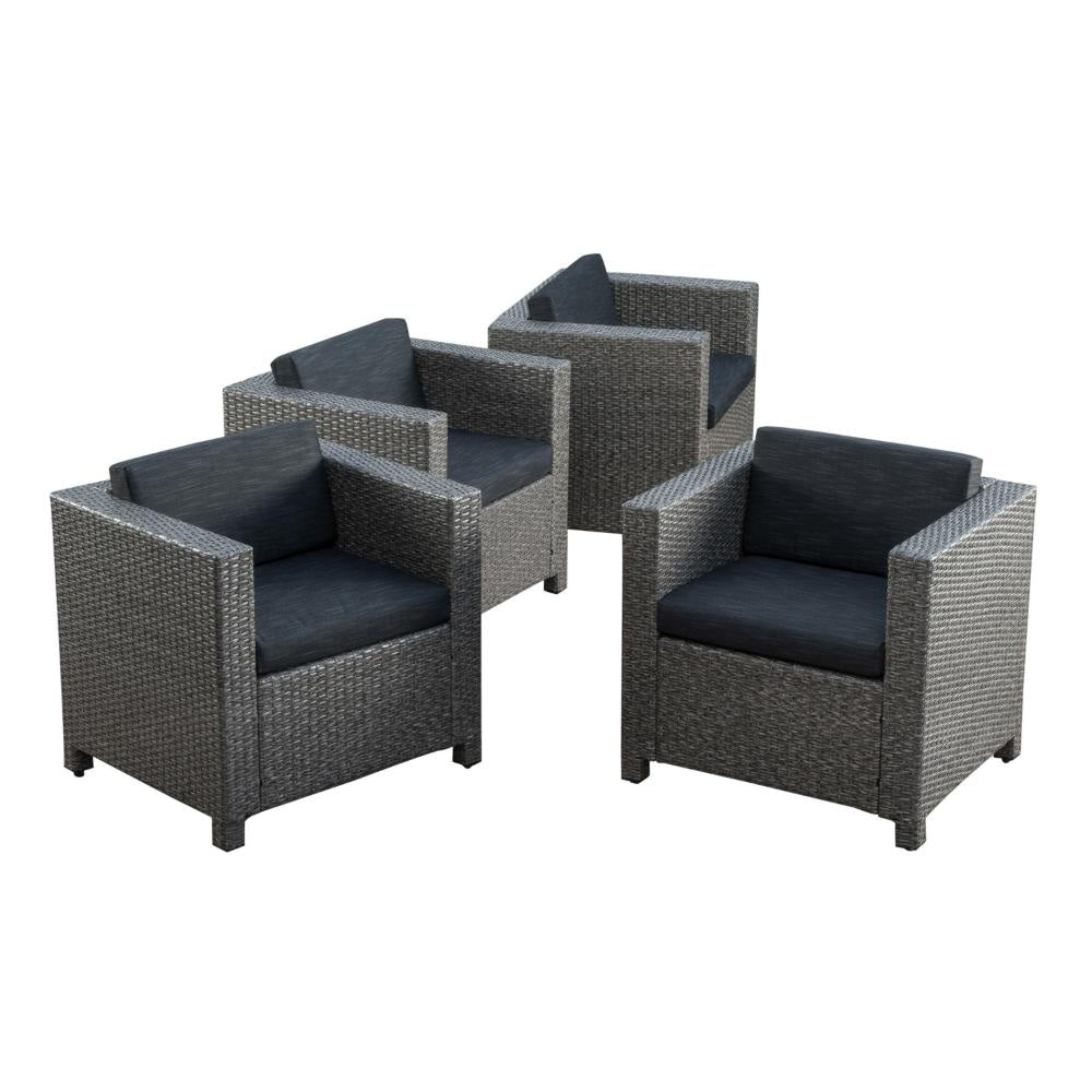 Elza Outdoor Accent Chair Set of 4 Rattan Wicker Charcoal Gray Seat BM323683