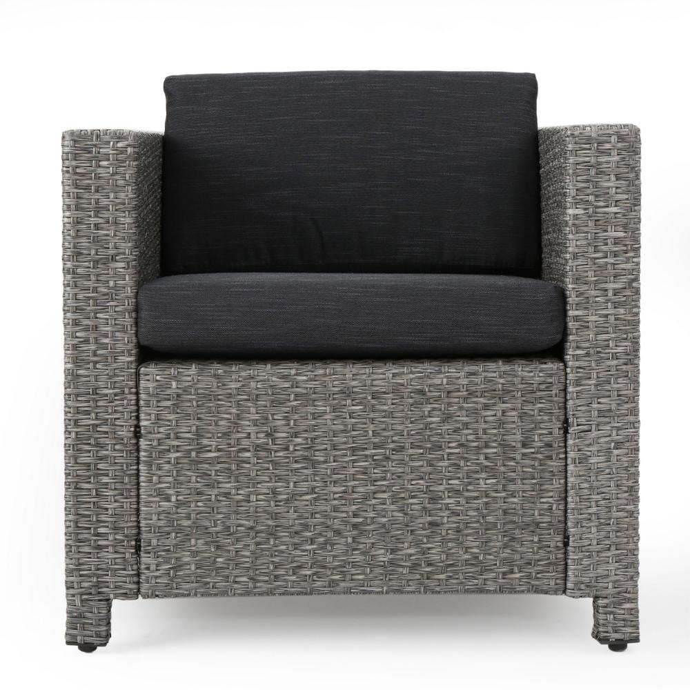 Elza Outdoor Accent Chair Set of 4 Rattan Wicker Charcoal Gray Seat BM323683