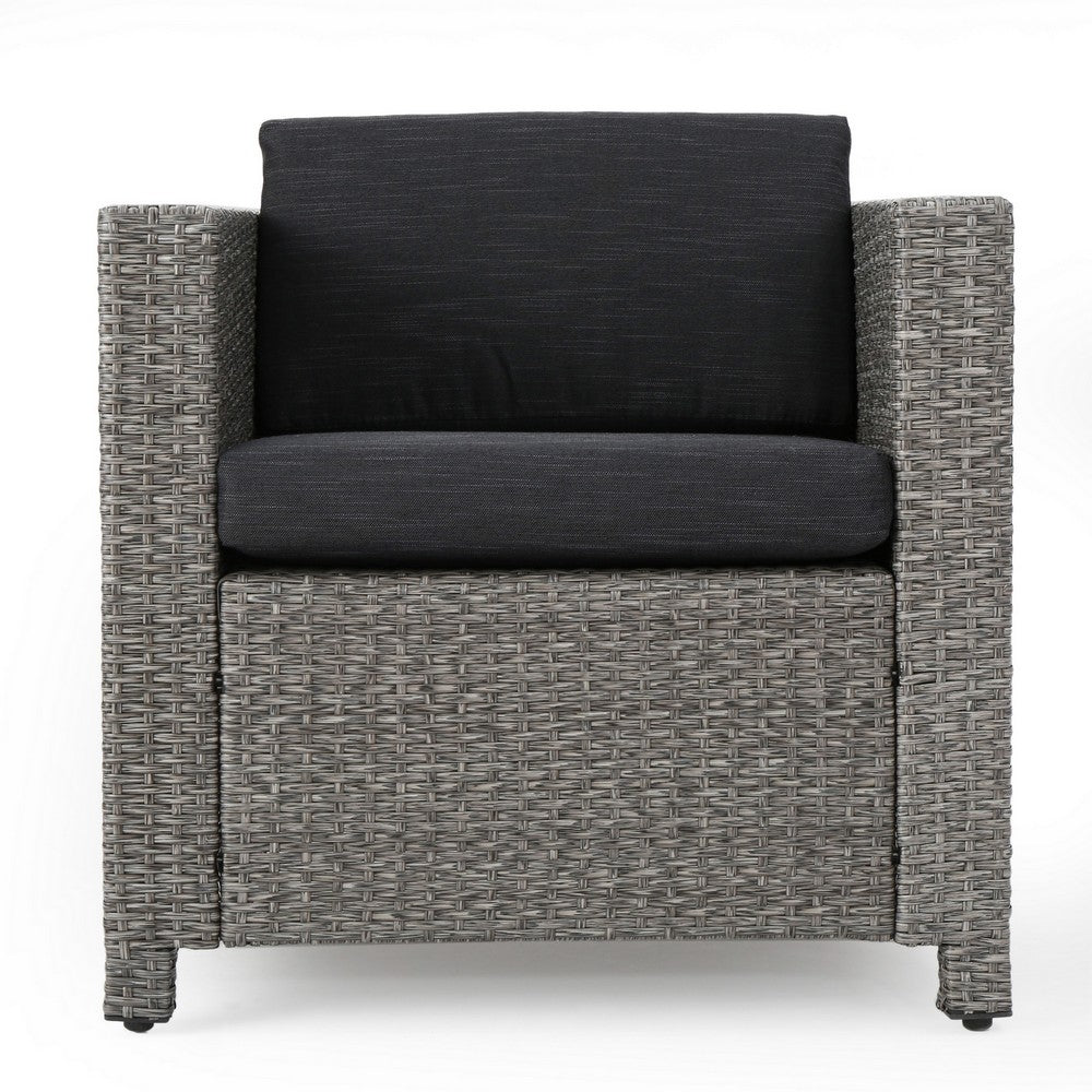 Elza Accent Chair Set of 4, Rattan Wicker, Charcoal Gray