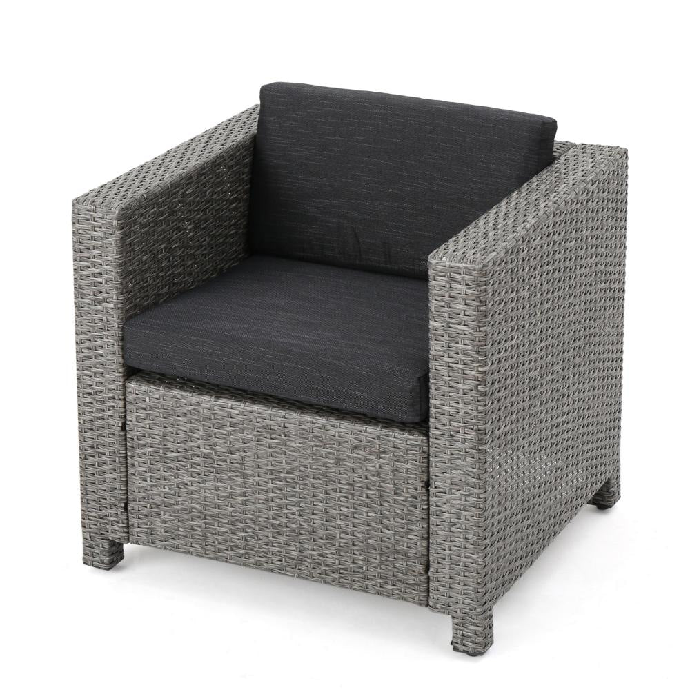 Elza Outdoor Accent Chair Set of 4 Rattan Wicker Charcoal Gray Seat BM323683