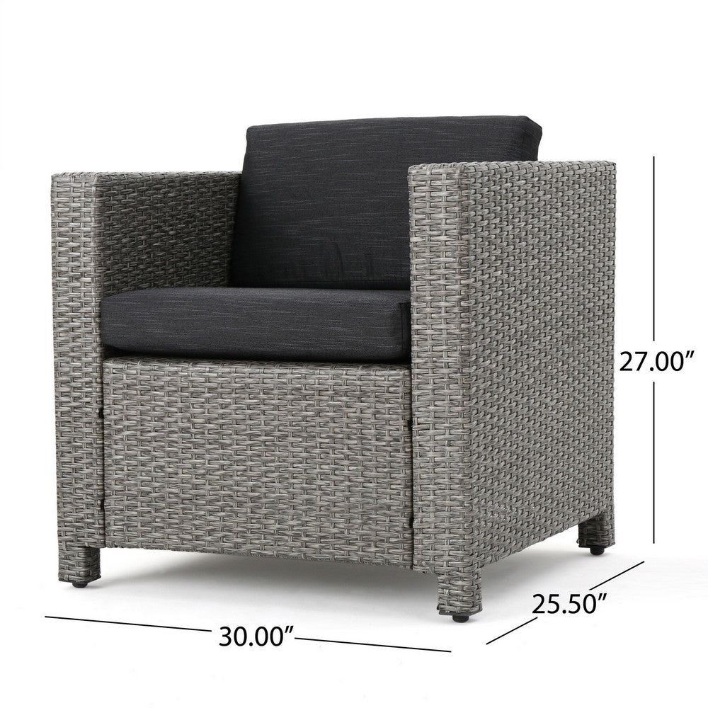 Elza Accent Chair Set of 4, Rattan Wicker, Charcoal Gray