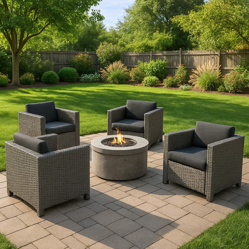 Elza Outdoor Accent Chair Set of 4, Rattan Wicker, Charcoal Gray Seat