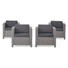 Elza Outdoor Accent Chair Set of 4, Rattan Wicker, Charcoal Gray Seat