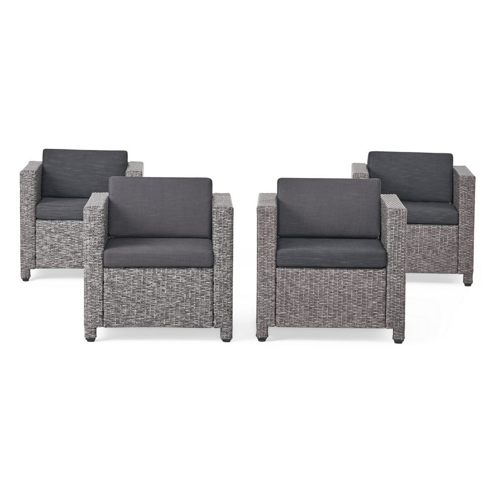 Elza Accent Chair Set of 4, Rattan Wicker, Charcoal Gray