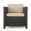 Elza Outdoor Accent Chair Set of 4 Brown Faux Rattan Wicker Beige BM323684