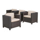 Elza Outdoor Accent Chair Set of 4, Brown Faux Rattan Wicker, Beige