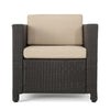 Elza Outdoor Accent Chair, Iron, Faux Rattan Wicker, Beige