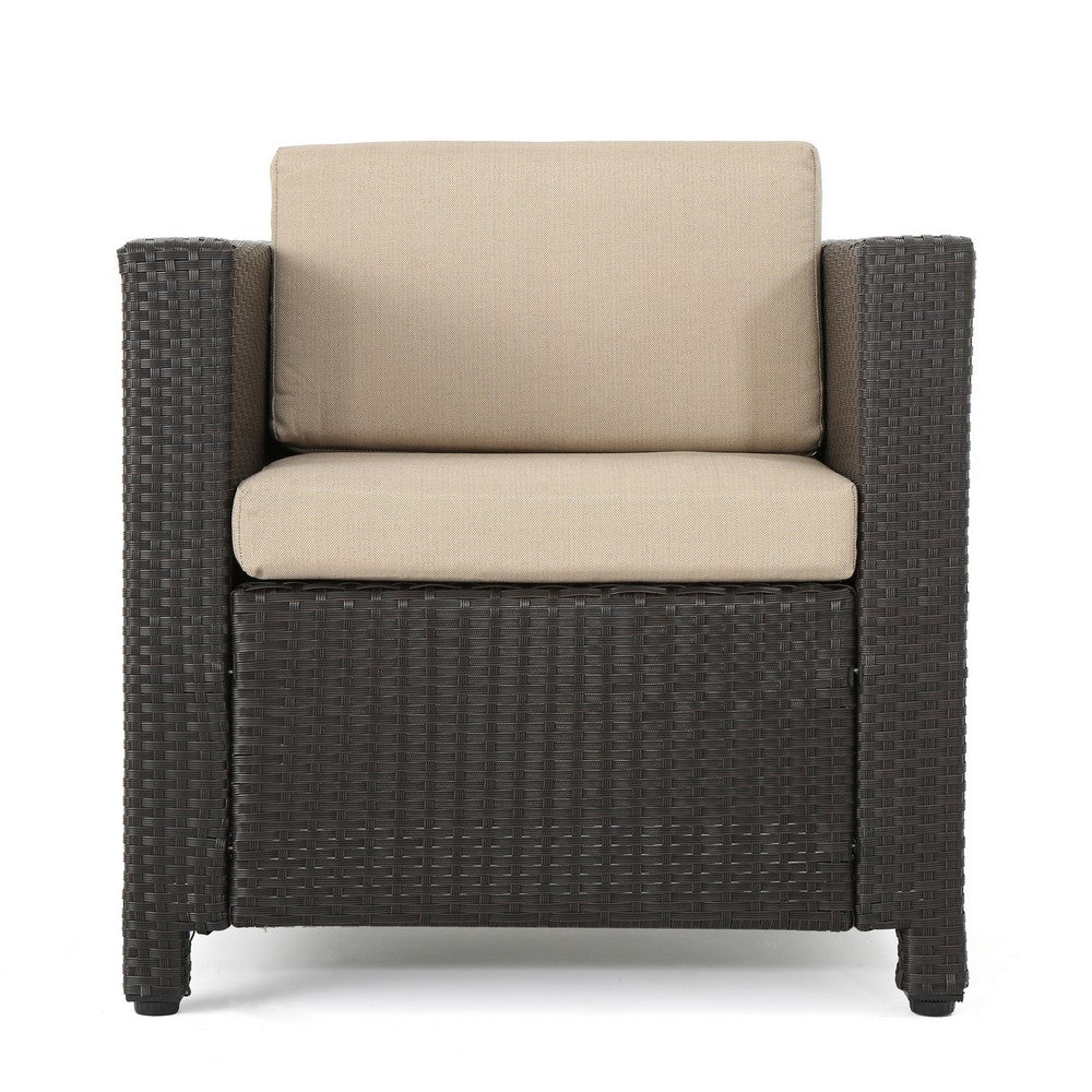 Elza Outdoor Accent Chair, Iron, Faux Rattan Wicker, Beige
