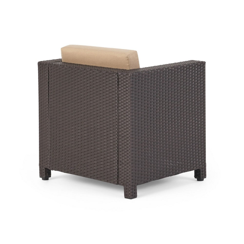 Elza Outdoor Accent Chair, Iron, Faux Rattan Wicker, Beige