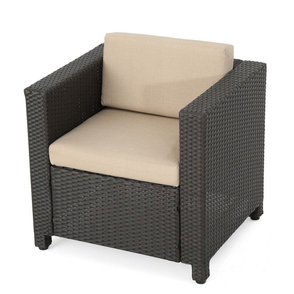 Elza Outdoor Accent Chair, Iron, Faux Rattan Wicker, Beige