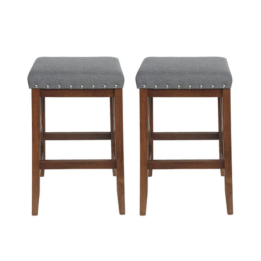 Arica Barstool Set of 2, Saddle Seat X-Cross Rubberwood, Charcoal Gray