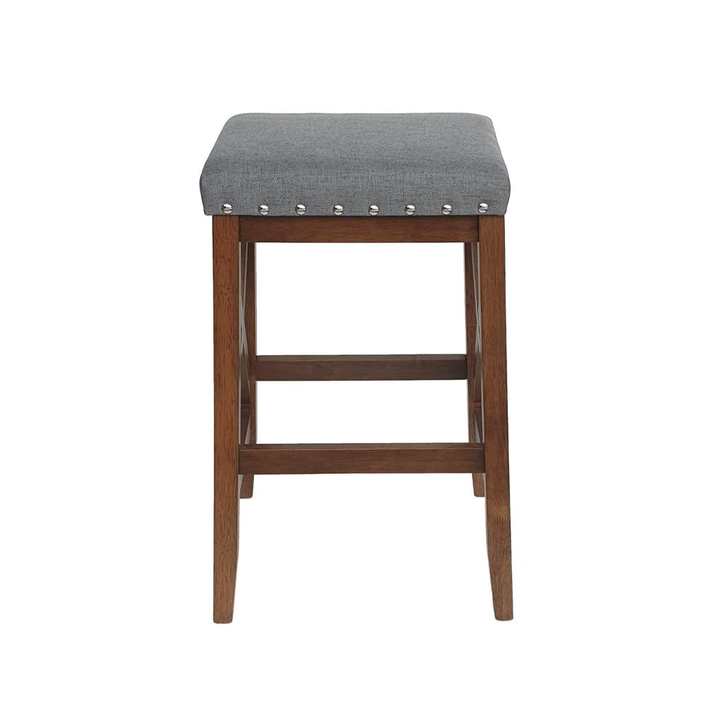 Arica Barstool Set of 2 Saddle Seat X-Cross Rubberwood Charcoal Gray BM323689