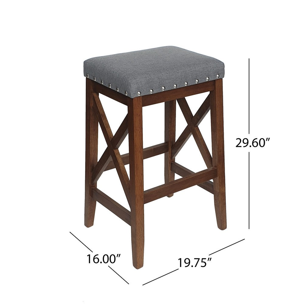 Arica Barstool Set of 2, Saddle Seat, Wood, Charcoal Gray