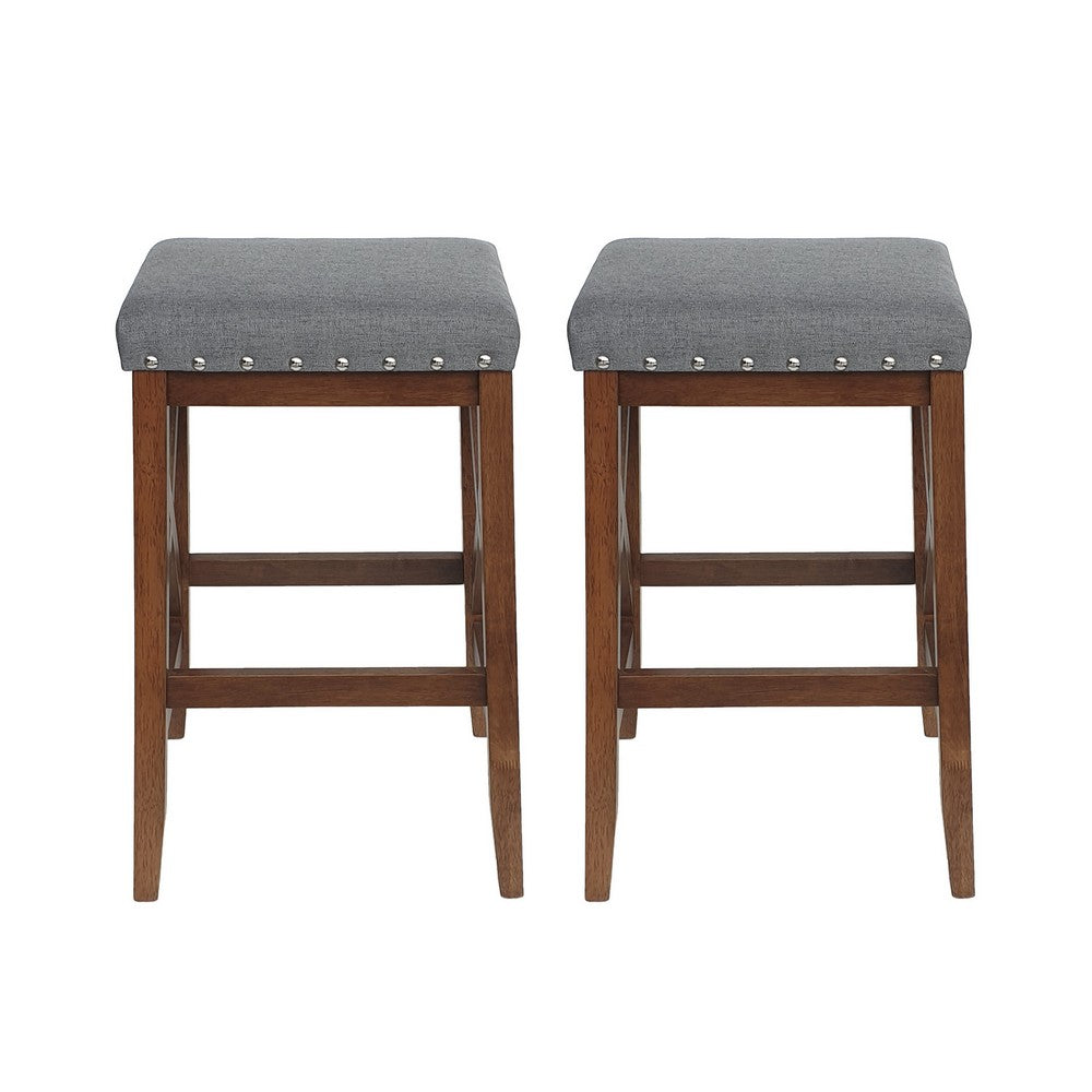 Arica Barstool Set of 2, Saddle Seat, Wood, Charcoal Gray