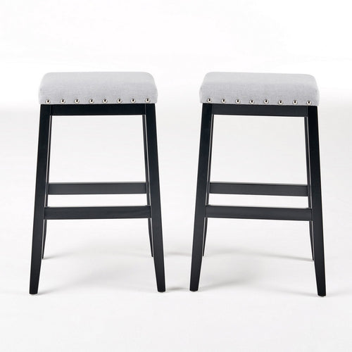 Arica Barstool Set of 2, Saddle Seat, Wood, Light Gray