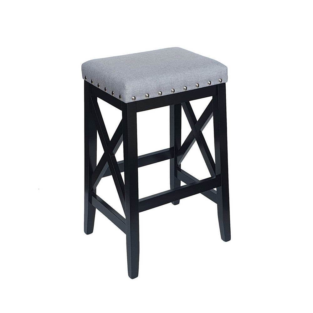 Arica Barstool Set of 2, Saddle Seat, Wood, Light Gray