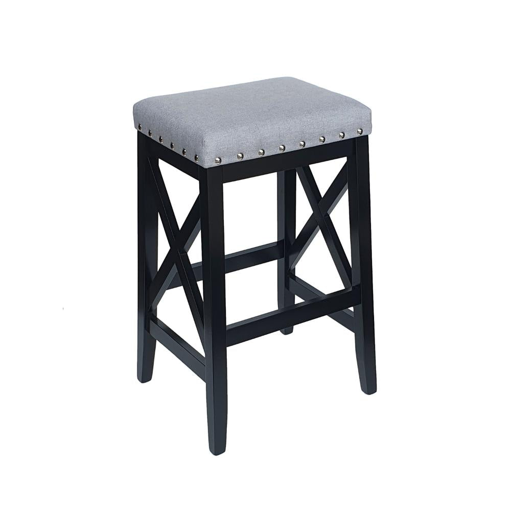 Arica Barstool Set of 2 Saddle Seat X-Cross Rubberwood Light Gray BM323690