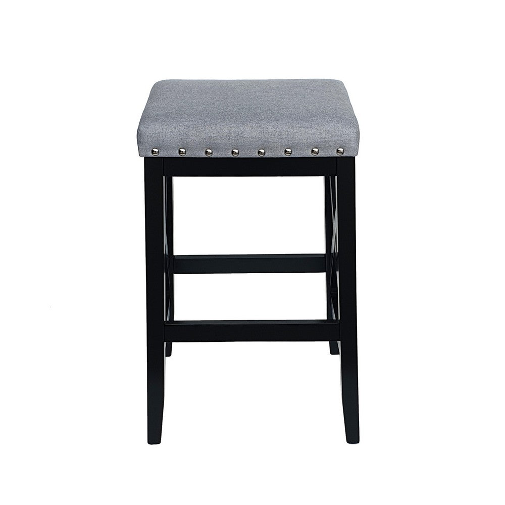 Arica Barstool Set of 2, Saddle Seat, Wood, Light Gray