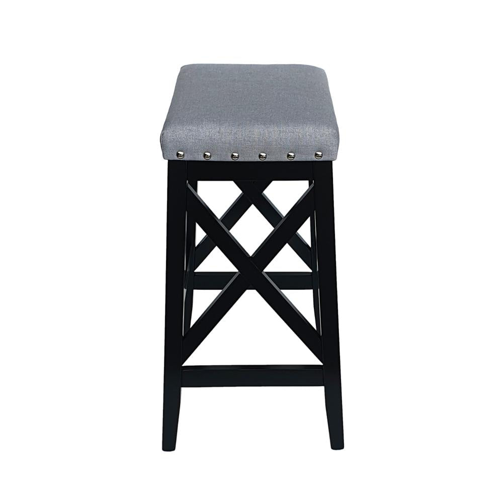 Arica Barstool Set of 2 Saddle Seat X-Cross Rubberwood Light Gray BM323690