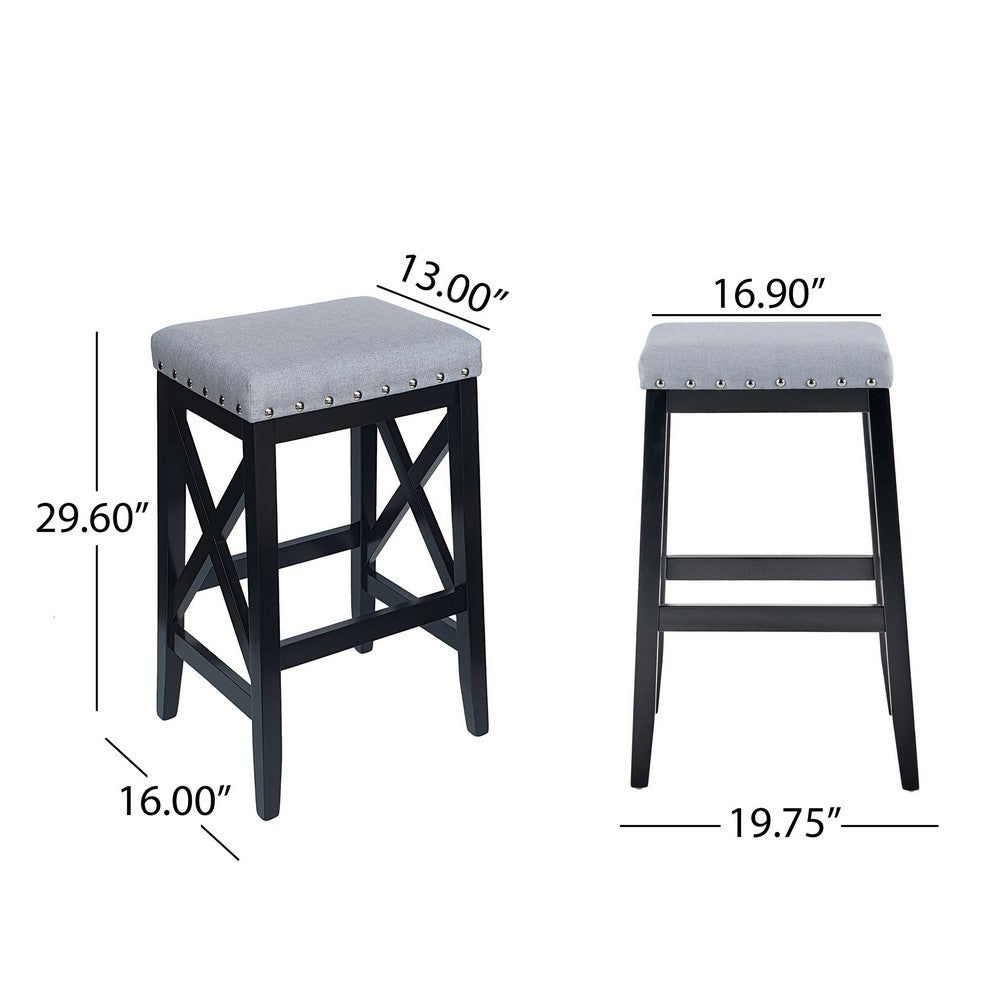 Arica Barstool Set of 2, Saddle Seat, Wood, Light Gray