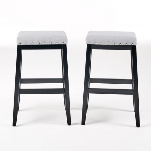 Arica Barstool Set of 2, Saddle Seat X-Cross Rubberwood, Light Gray
