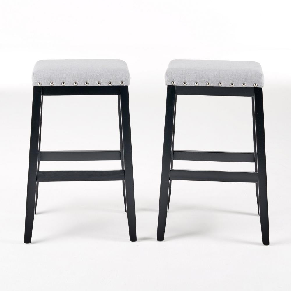 Arica Barstool Set of 2, Saddle Seat X-Cross Rubberwood, Light Gray